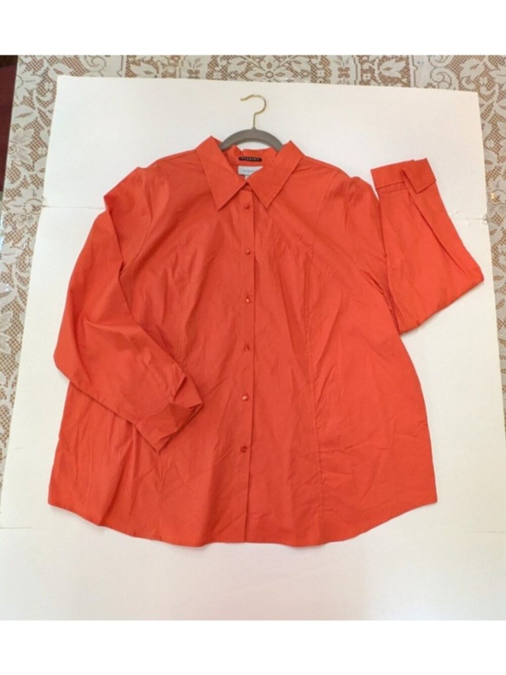 Avenue Stretch Button Up Shirt Blouse Top Womens 22/24 Orange Long Sleeve